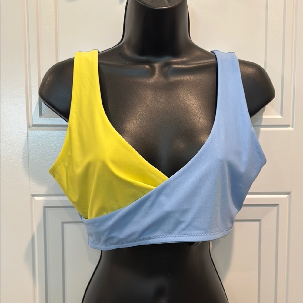 Fabletics Yellow Blue Asymmetrical Crop Tank Sports Bra